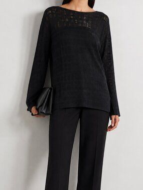 Akris semi sheer textured mulberry silk black Sweater Sz 6 Switzerland